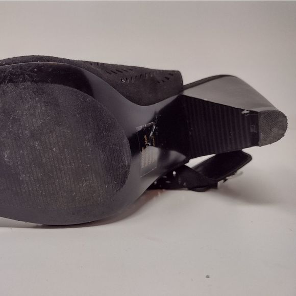 Black Embroidered Open Toe Slingbacks - Picture 3 of 6